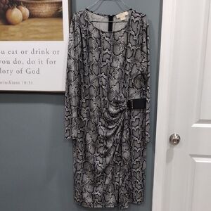 Michael Kors Black and Gray Snake Print Long Sleeve Dress